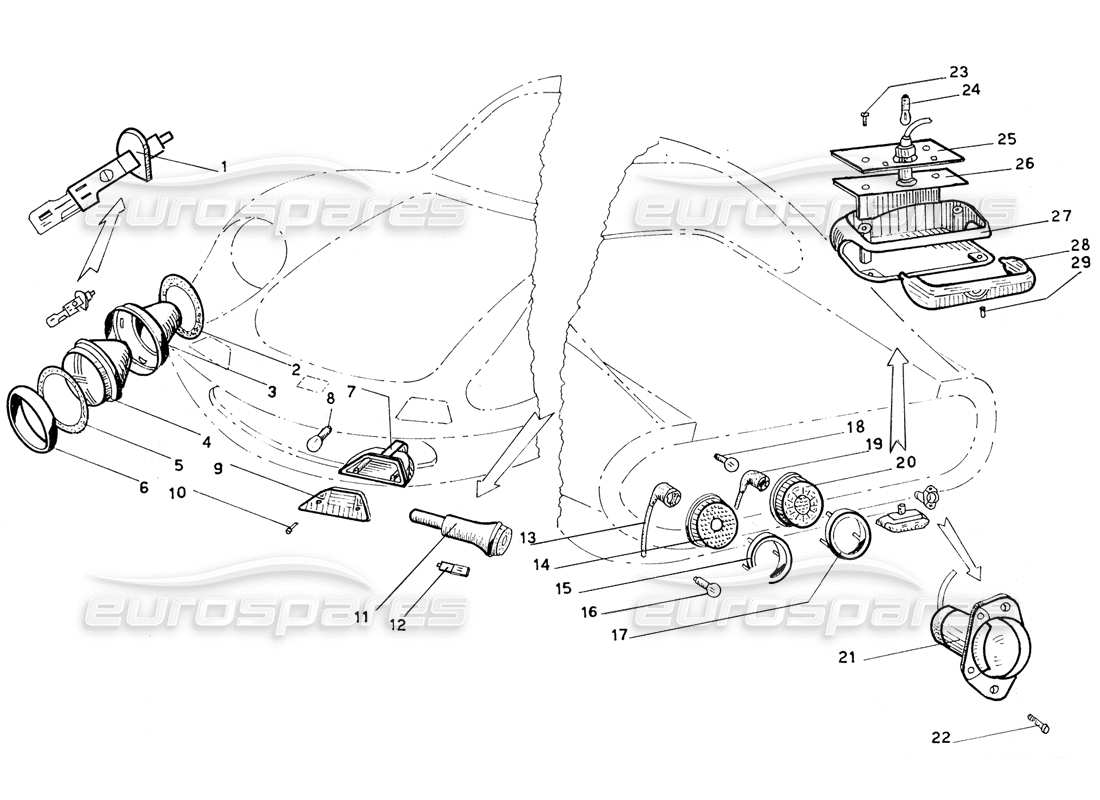 ferrari 206 gt dino (coachwork) luci anteriori e posteriori diagramma delle parti