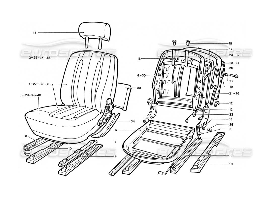 ferrari 400 gt / 400i (coachwork) diagramma delle parti dei sedili anteriori