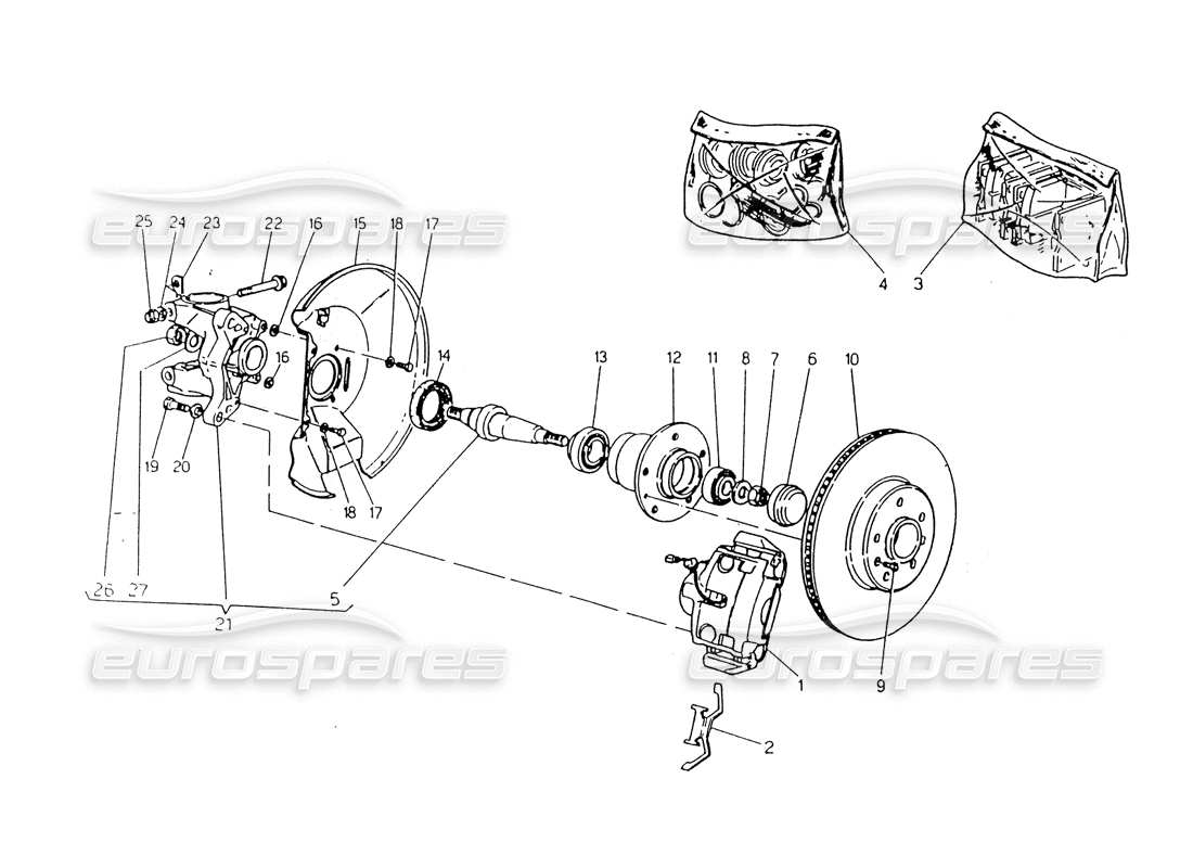 maserati 418 / 4.24v / 430 schema delle parti di mozzi e freni anteriori