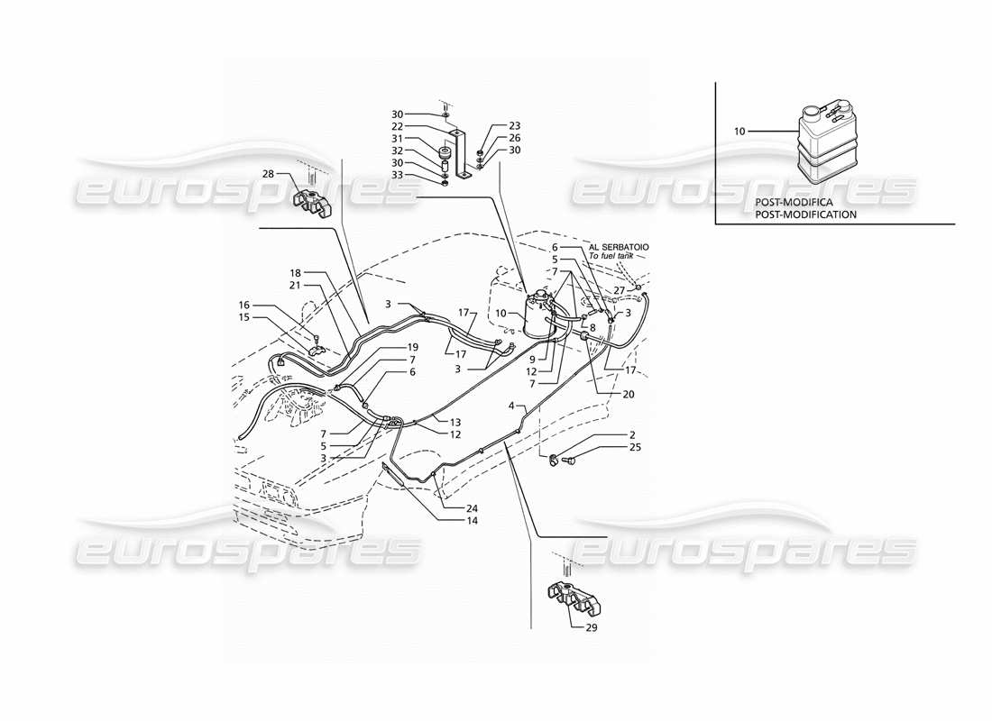 maserati ghibli 2.8 gt (variante) schema delle parti del sistema di recupero dei vapori di evaporazione e dei tubi del carburante
