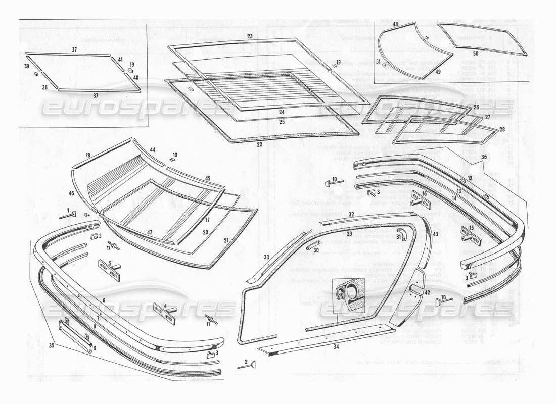 maserati indy 4.2 diagramma delle parti di paraurti e vetri