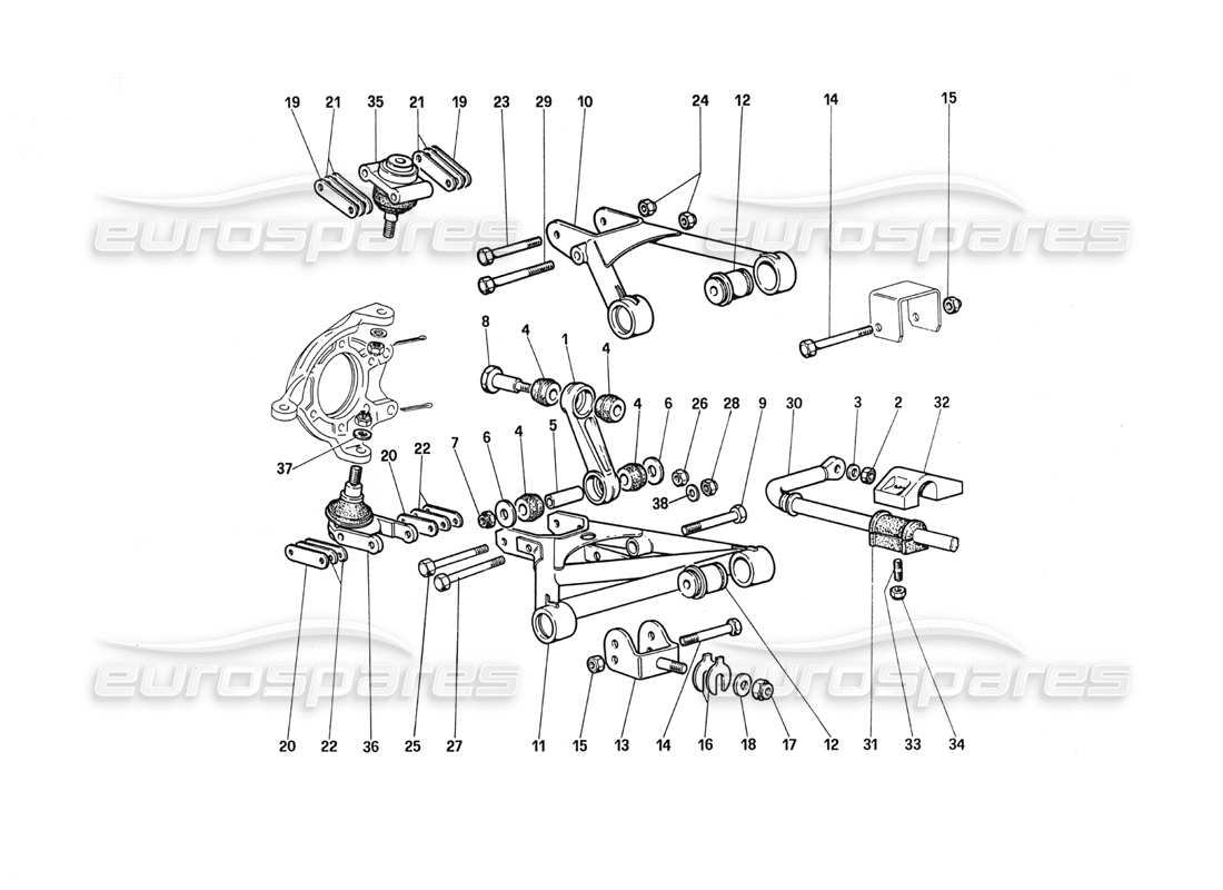 ferrari 288 gto sospensione f ront - diagramma delle parti dei bracci trasversali