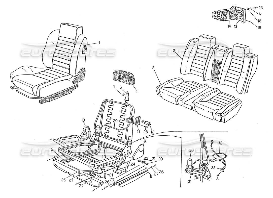 maserati 2.24v diagramma delle parti dei sedili anteriori e posteriori