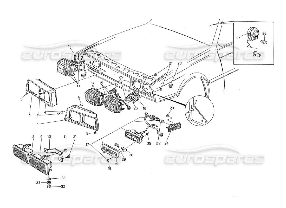 maserati 2.24v diagramma delle parti delle luci anteriori