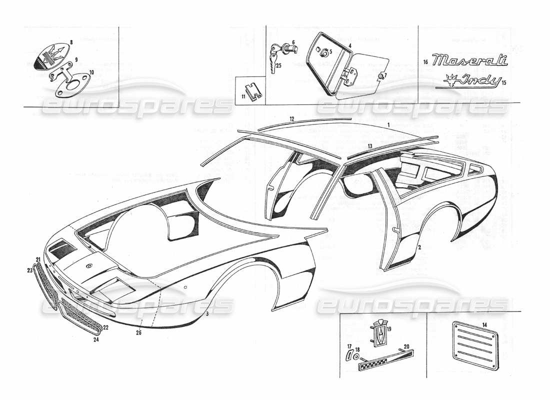 maserati indy 4.2 diagramma della parte anteriore del corpo
