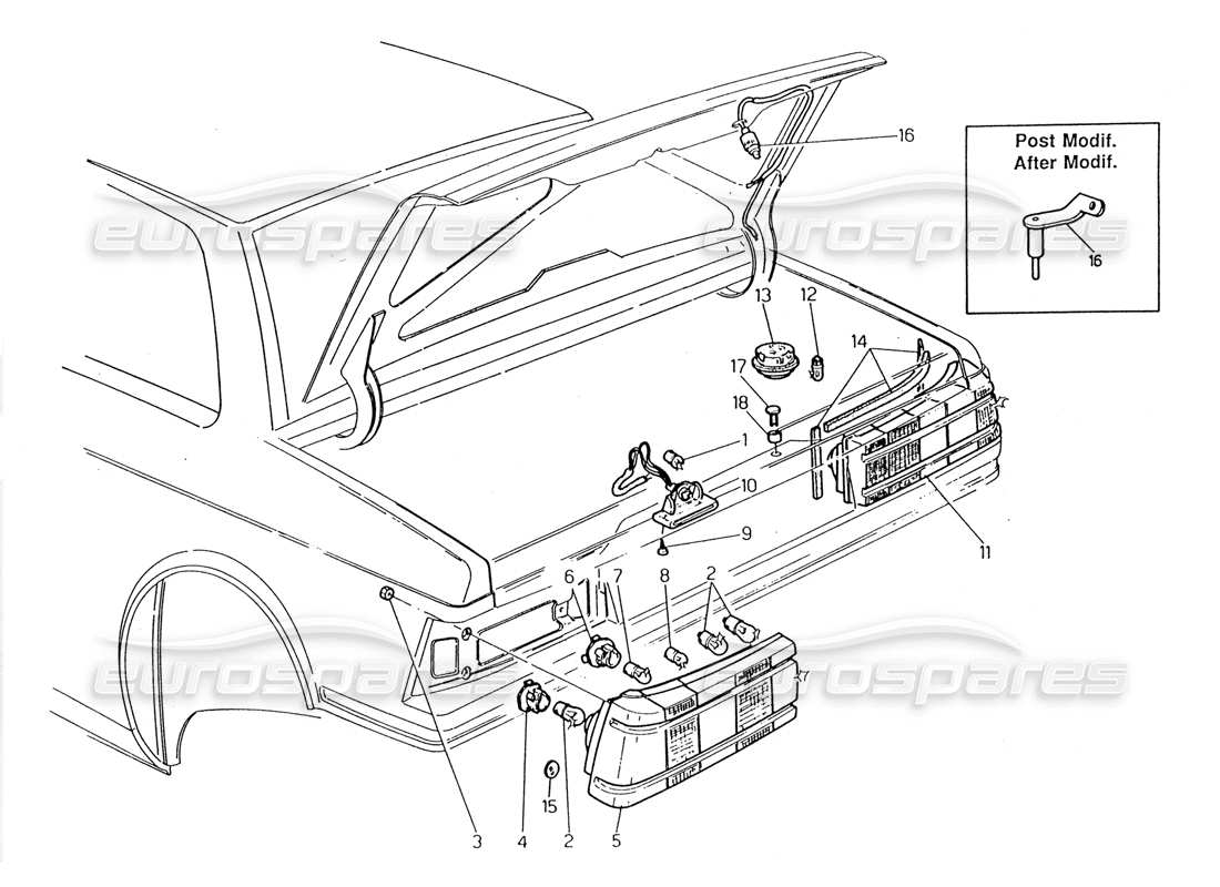 maserati 2.24v schema delle parti del fanale posteriore