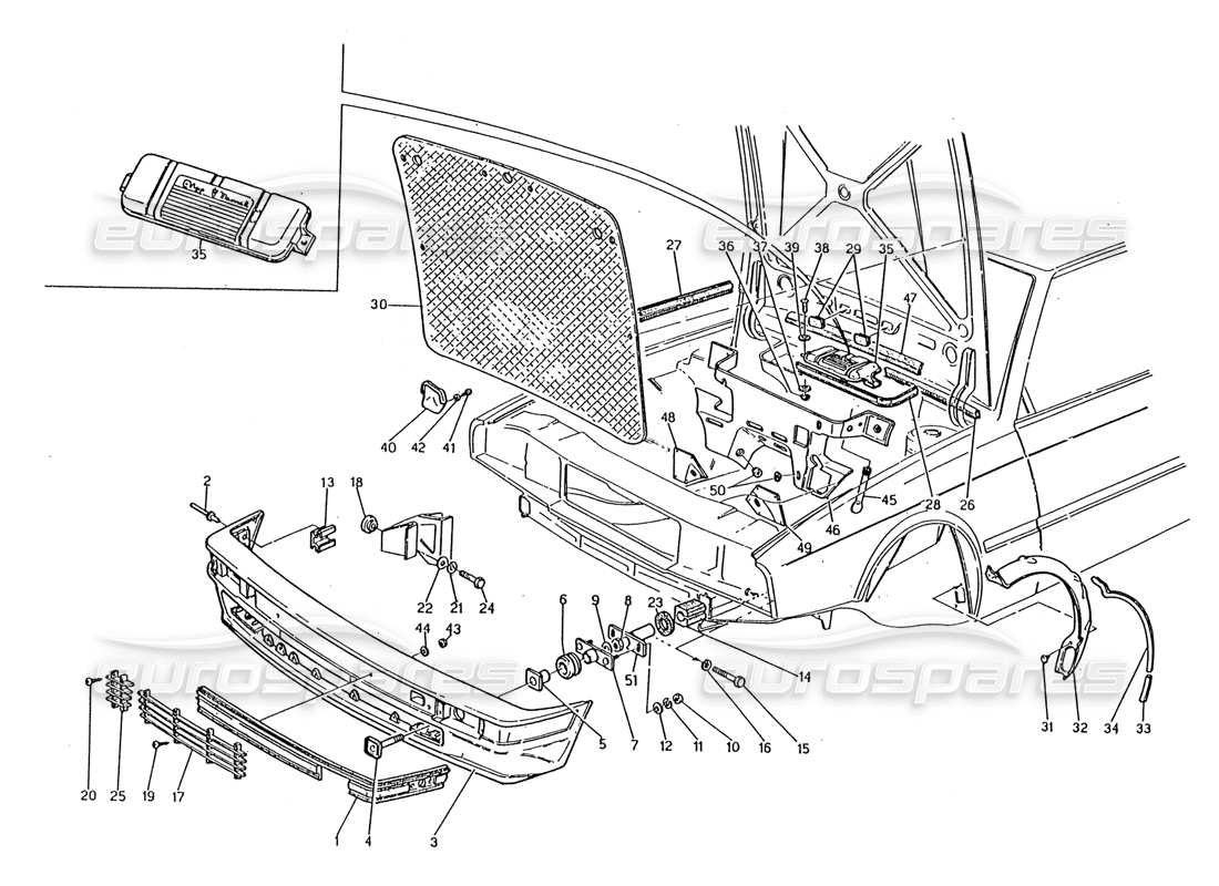 maserati 2.24v diagramma delle parti del paraurti anteriore e dei feltri insonorizzati