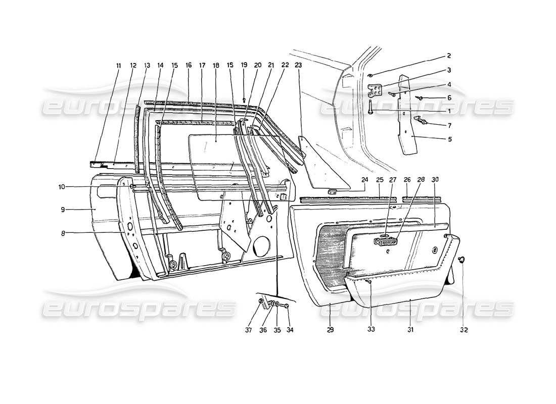 ferrari 208 gt4 dino (1975) diagramma delle parti porte