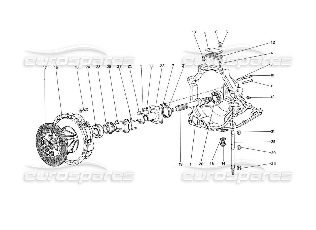 ferrari 208 gt4 dino (1975) schema delle parti dell'unità frizione e del coperchio