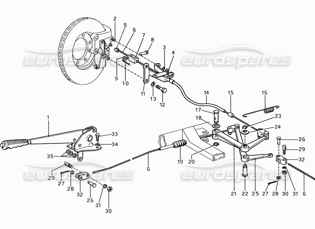 ferrari 206 gt dino (1969) diagramma delle parti del controllo dei freni a mano