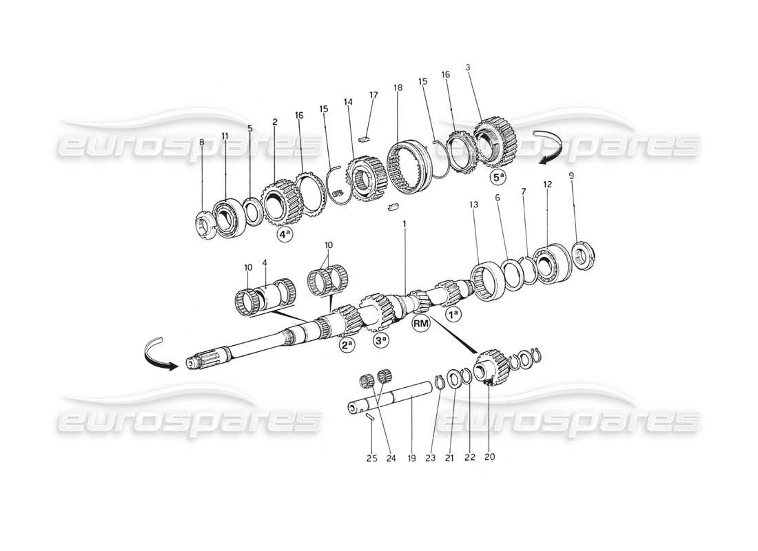 ferrari 208 gt4 dino (1975) diagramma delle parti degli ingranaggi dell'albero principale