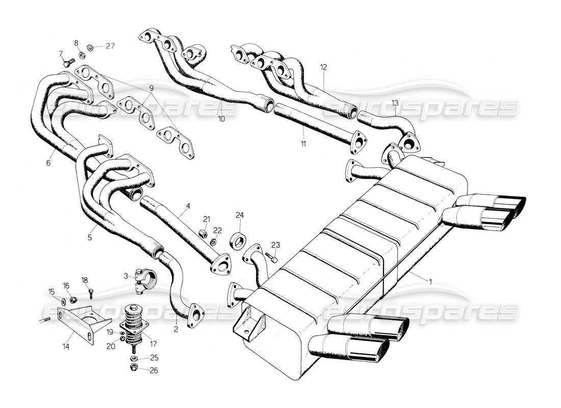 lamborghini countach 5000 s (1984) tubi di scarico diagramma delle parti