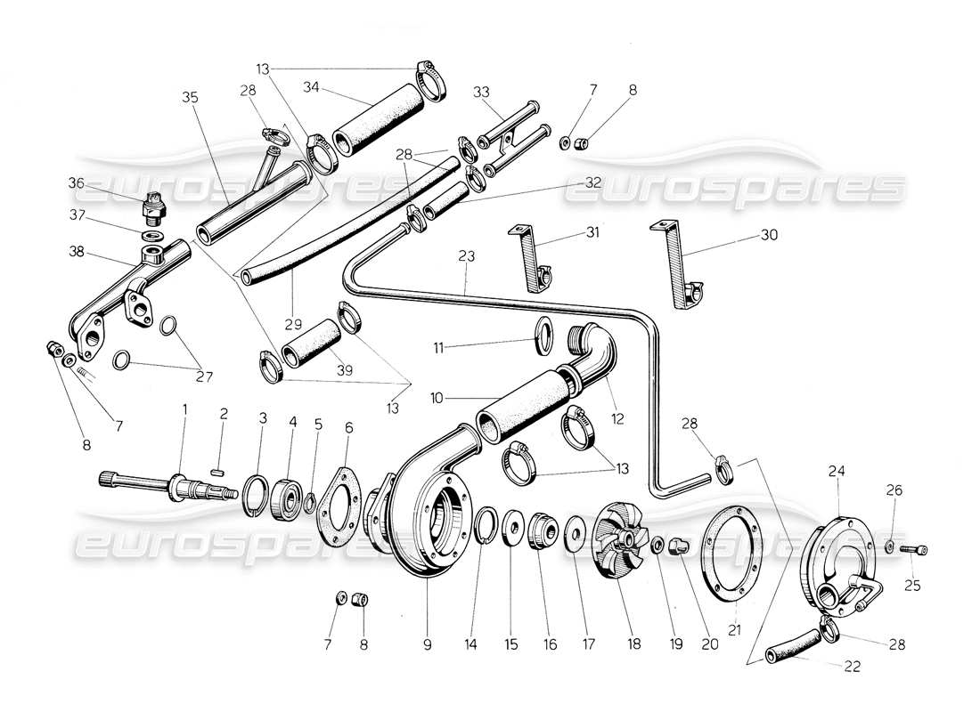 lamborghini countach 5000 s (1984) pompa dell'acqua e sistema diagramma delle parti