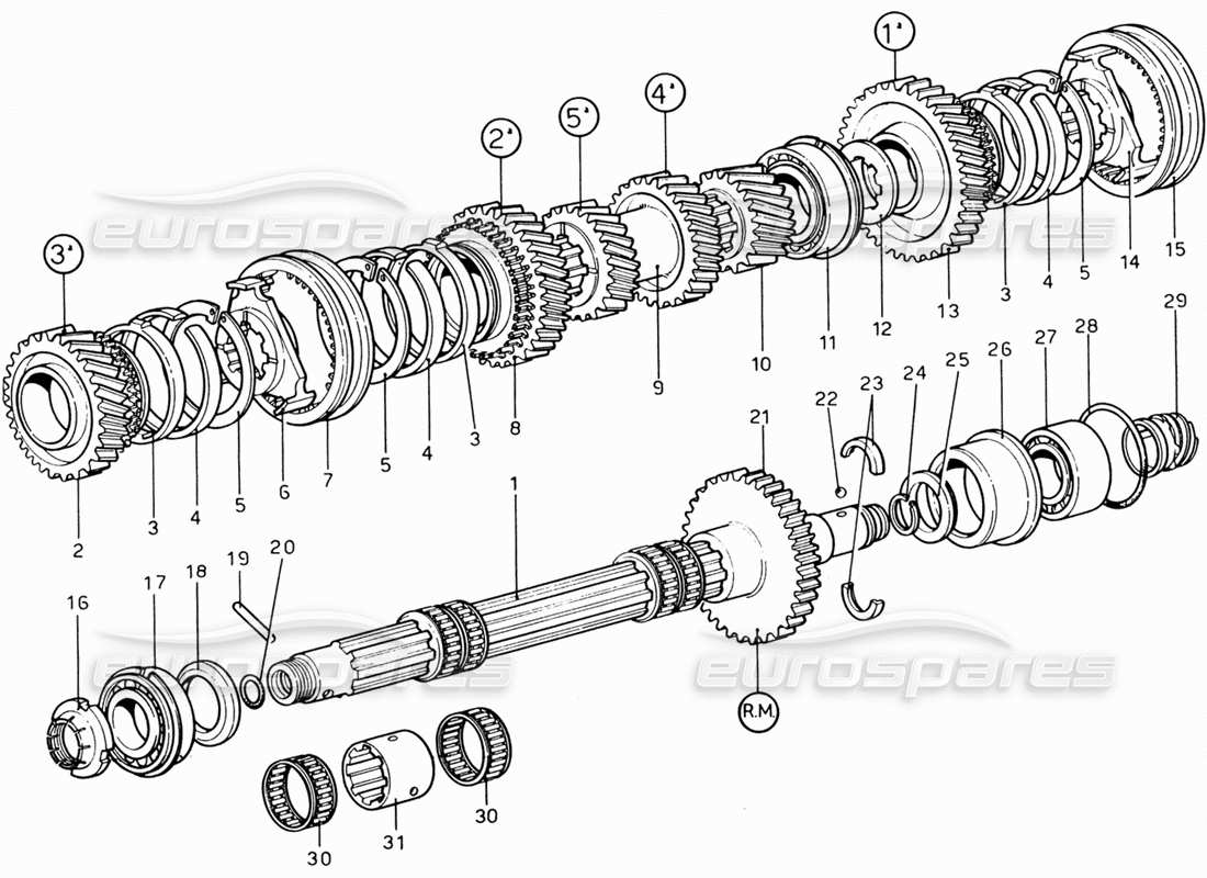 ferrari 206 gt dino (1969) diagramma delle parti dell'ingranaggio dell'albero secondario