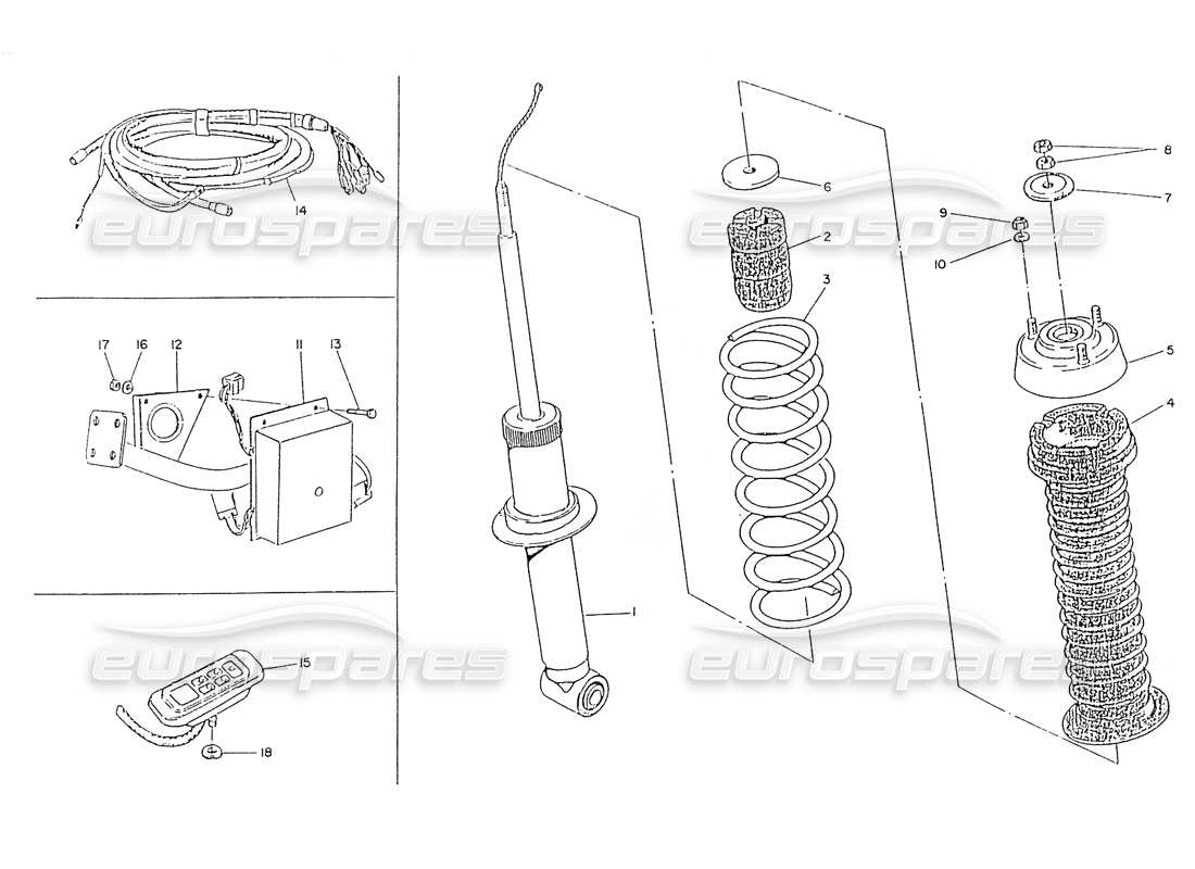 maserati ghibli 2.8 (non abs) schema delle parti dell'ammortizzatore posteriore con regolatore elettronico