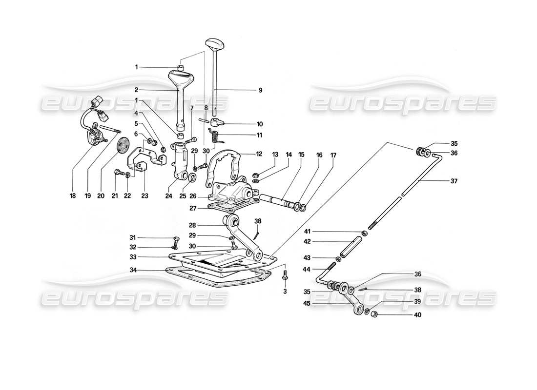 ferrari 400i (1983 mechanical) comandi esterni del cambio (400 automatico) diagramma delle parti