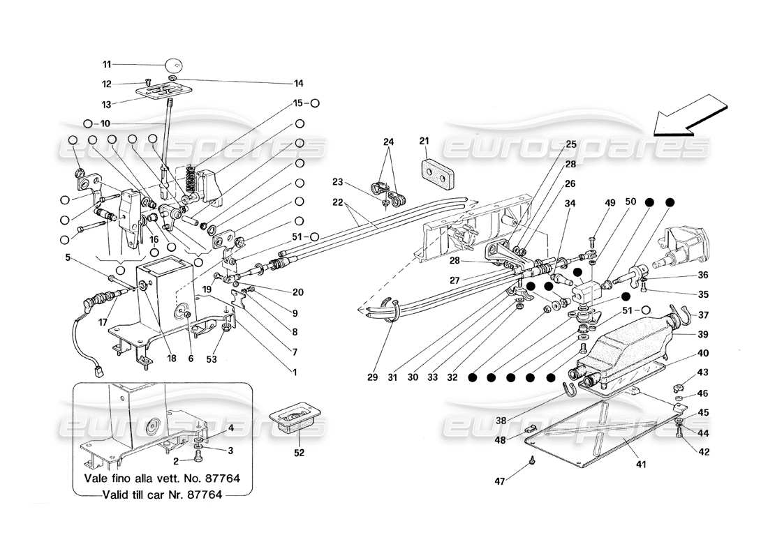 ferrari 348 (1993) tb / ts diagramma delle parti dei controlli esterni del cambio