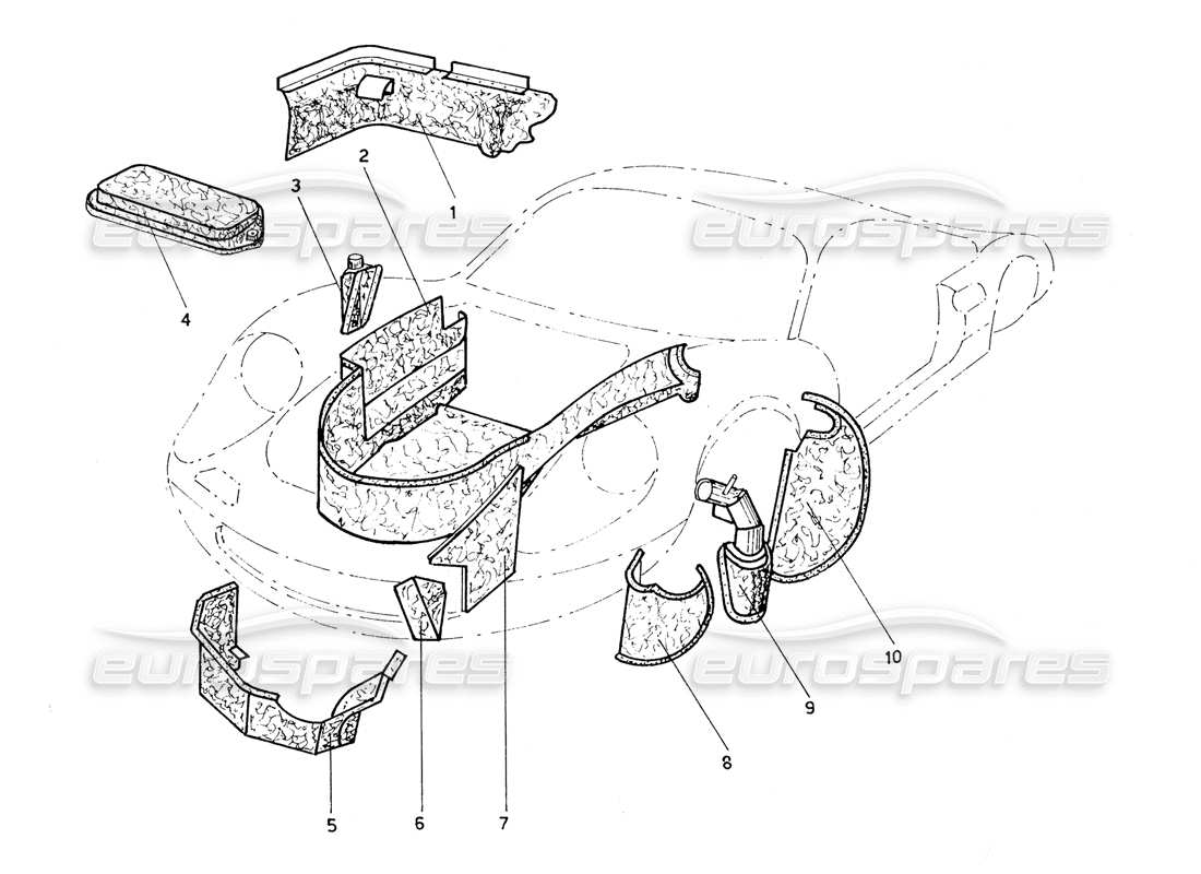 ferrari 206 gt dino (coachwork) diagramma delle parti dei pannelli interni anteriori e delle protezioni
