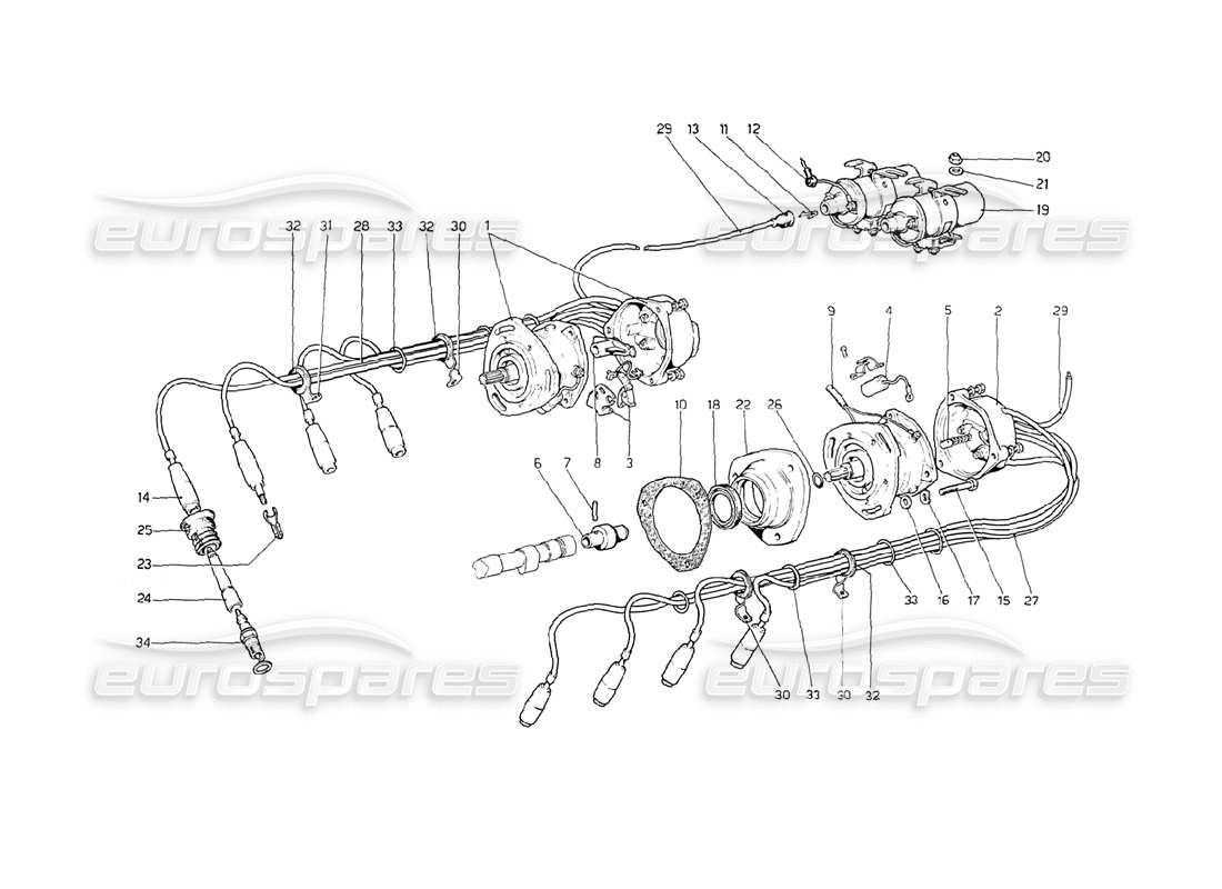 ferrari 208 gt4 dino (1975) diagramma delle parti di accensione del motore