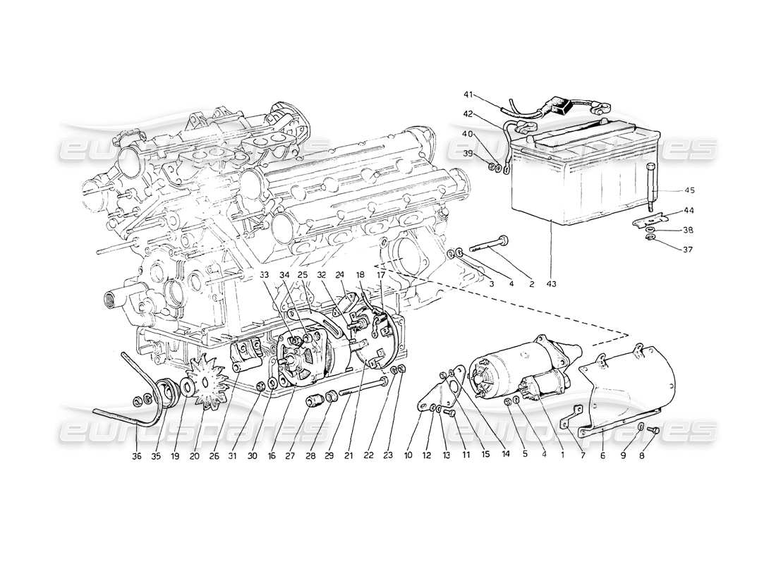 ferrari 208 gt4 dino (1975) diagramma delle parti del sistema di generazione elettrica