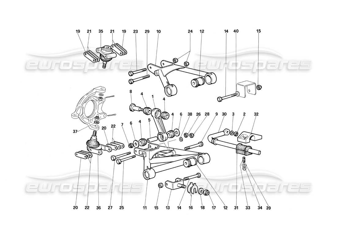 ferrari testarossa (1987) sospensione anteriore - bracci trasversali diagramma delle parti