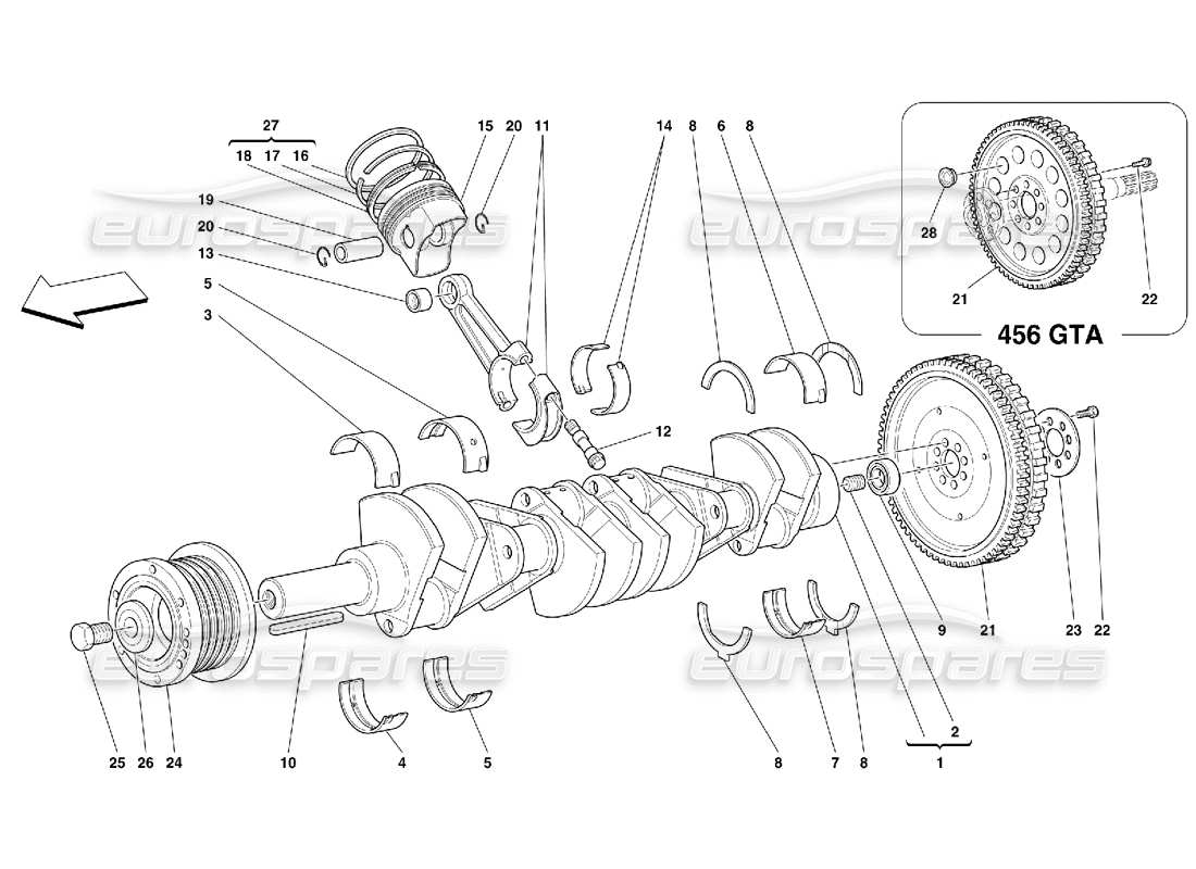 ferrari 456 gt/gta albero motore - schema delle parti di bielle e pistoni