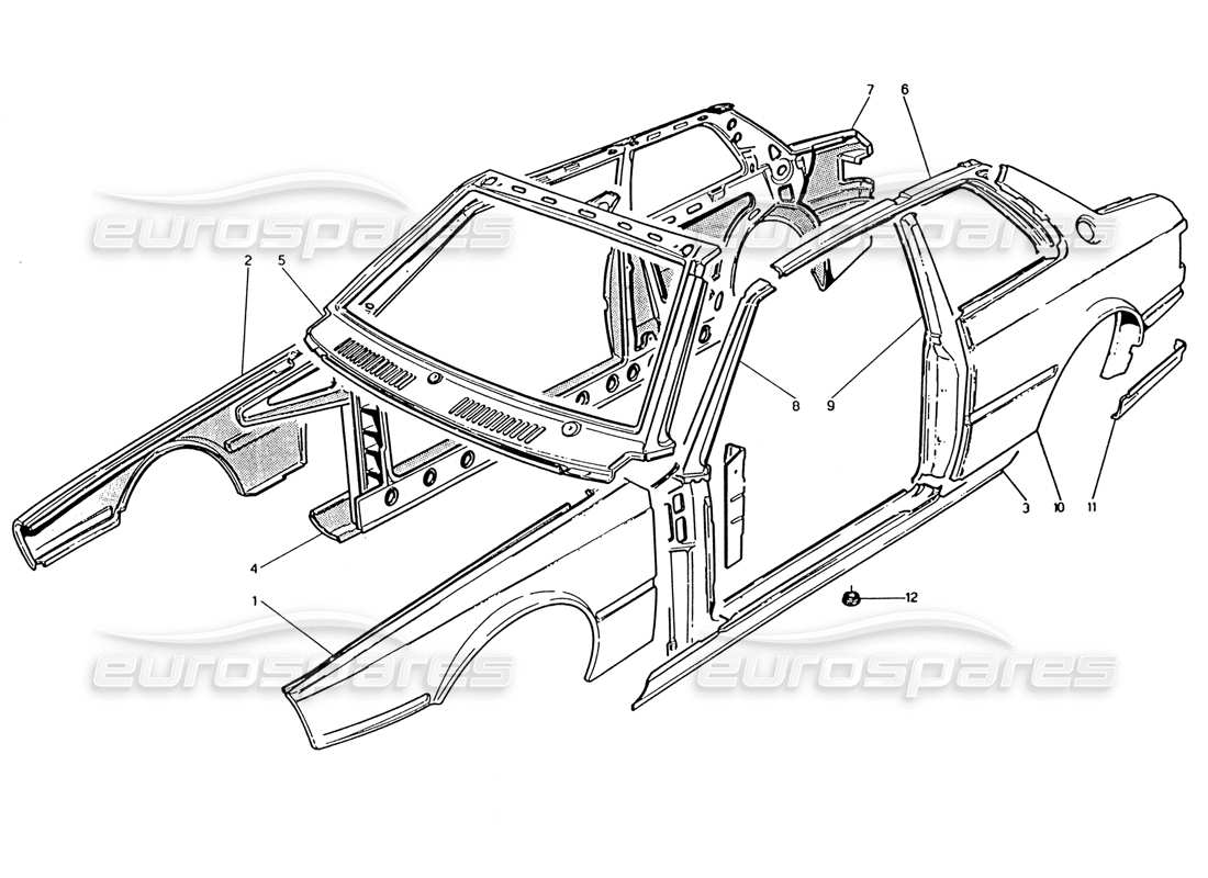 maserati 222 / 222e biturbo scocca della carrozzeria: pannelli esterni diagramma delle parti