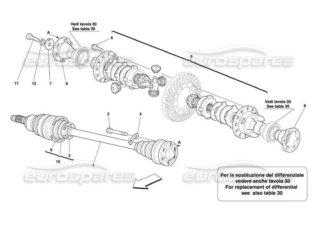 ferrari 550 barchetta diagramma delle parti del differenziale e degli alberi dell'asse