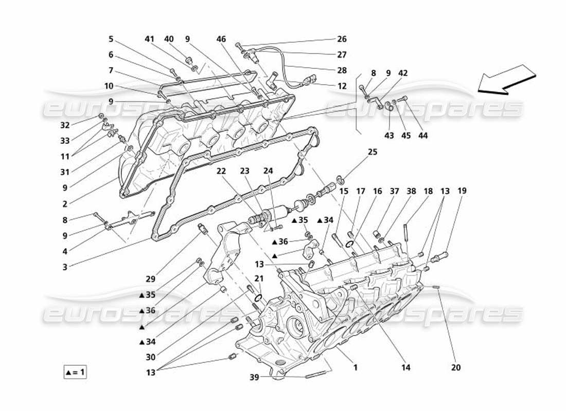 maserati 4200 gransport (2005) schema delle parti della testata destra