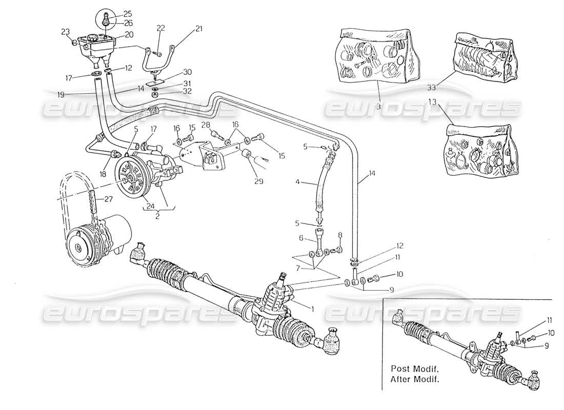 maserati karif 2.8 schema delle parti del sistema di servosterzo (sterzo sinistro).