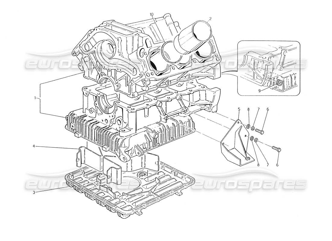 maserati karif 2.8 diagramma delle parti del blocco cilindri e della coppa dell'olio
