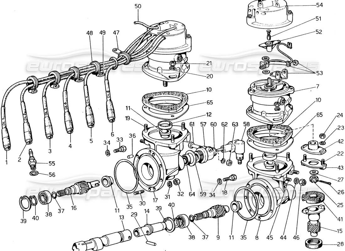 ferrari 365 gt4 2+2 (1973) accensione del motore diagramma delle parti