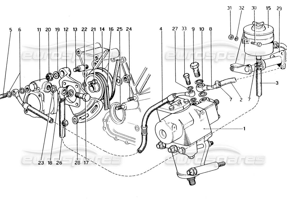 ferrari 365 gt4 2+2 (1973) servosterzo diagramma delle parti