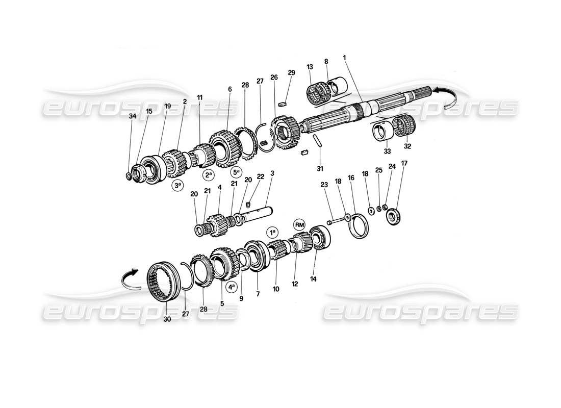 ferrari testarossa (1990) ingranaggi dell'albero principale diagramma delle parti