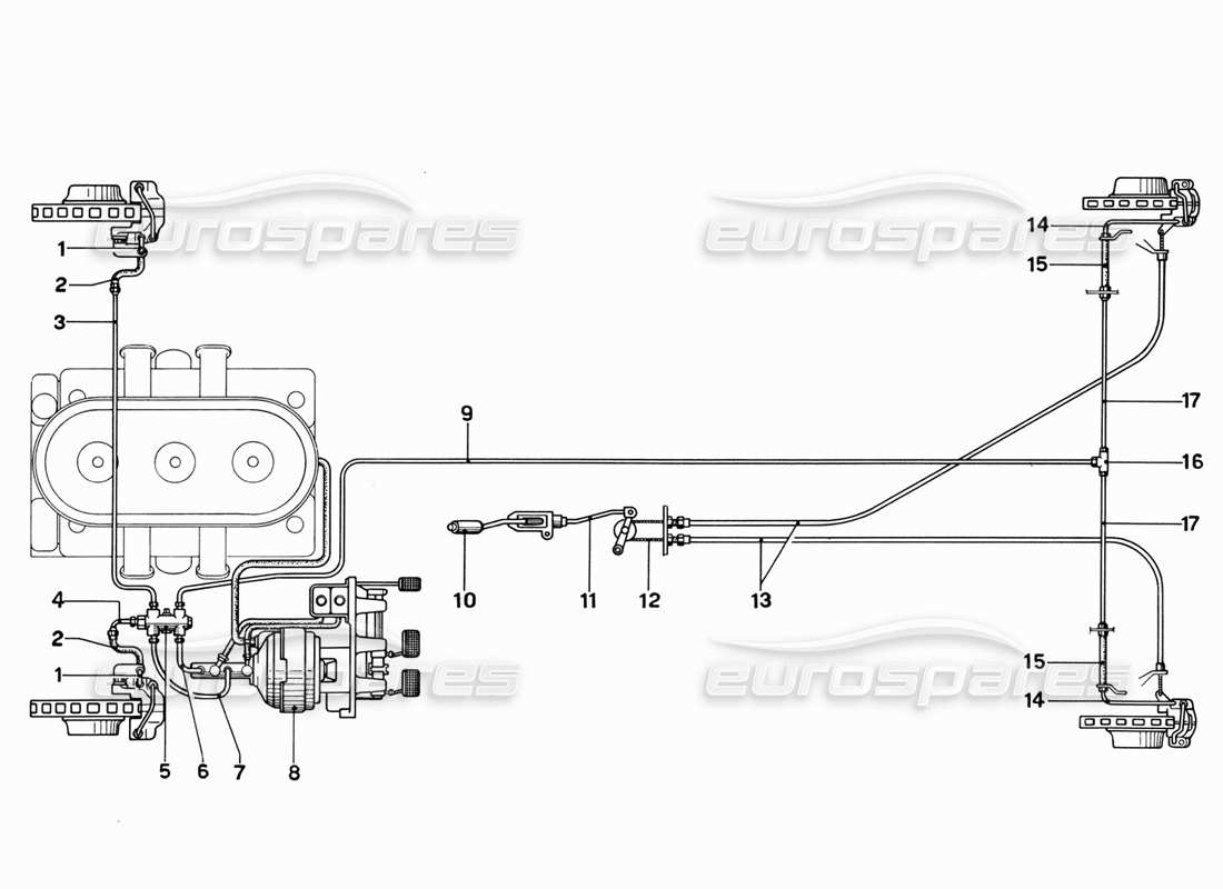 ferrari 365 gt 2+2 (mechanical) schema del sistema frenante diagramma delle parti