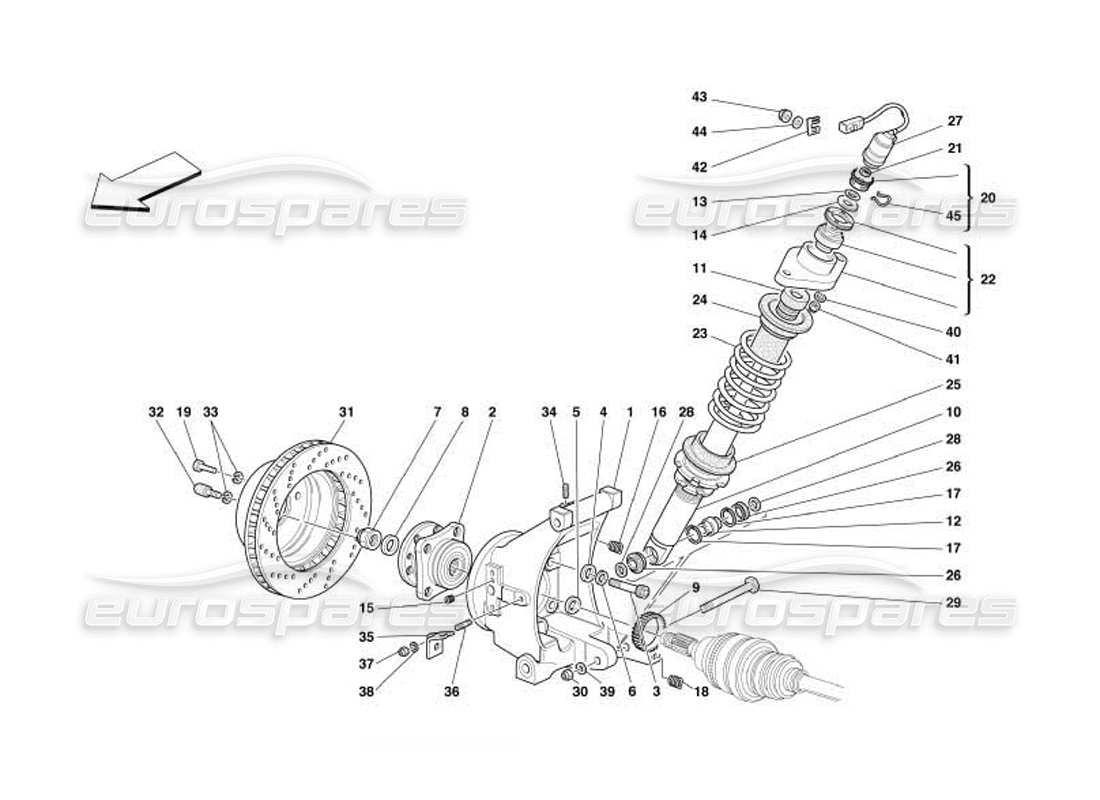 ferrari 550 barchetta sospensione posteriore: ammortizzatore e disco freno diagramma delle parti