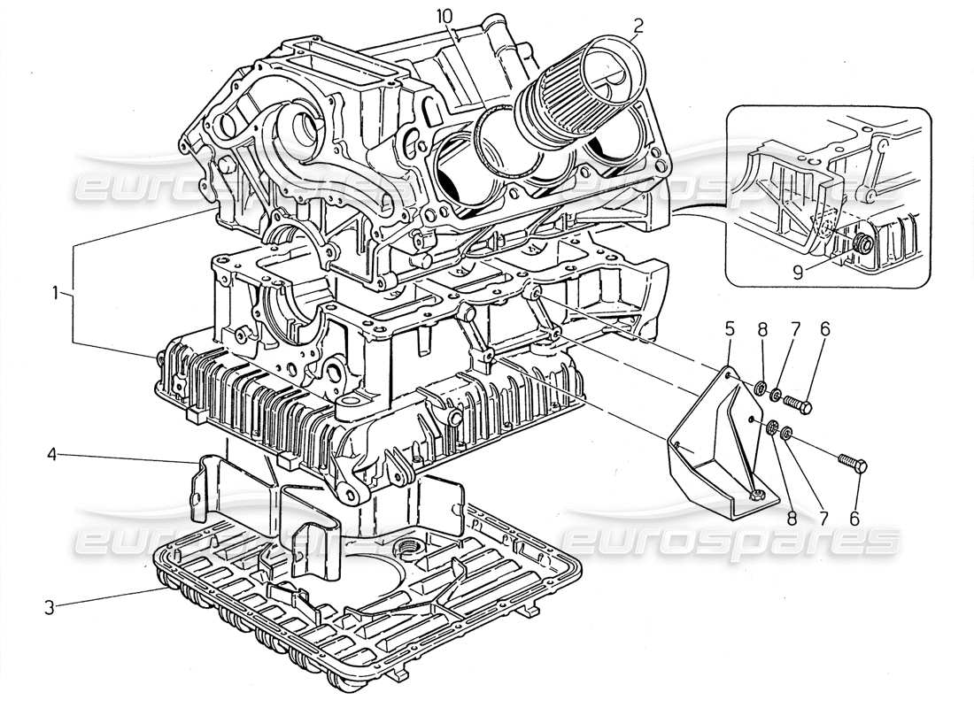 maserati 2.24v diagramma delle parti del blocco cilindri e della coppa dell'olio