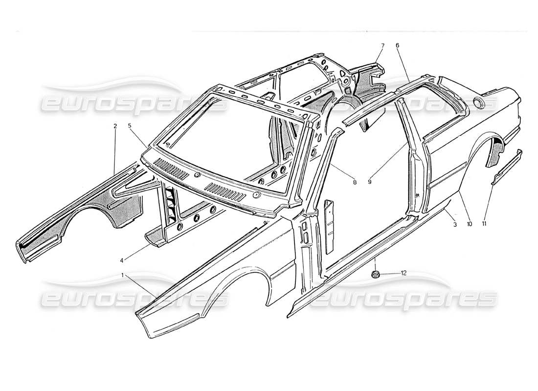 maserati 2.24v scocca della carrozzeria: diagramma delle parti dei pannelli esterni