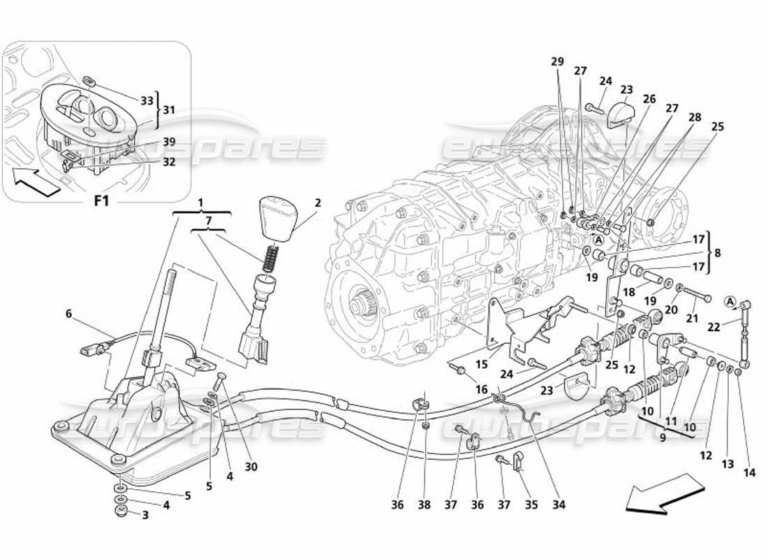 maserati 4200 spyder (2005) diagramma delle parti dei controlli del cambio esterno