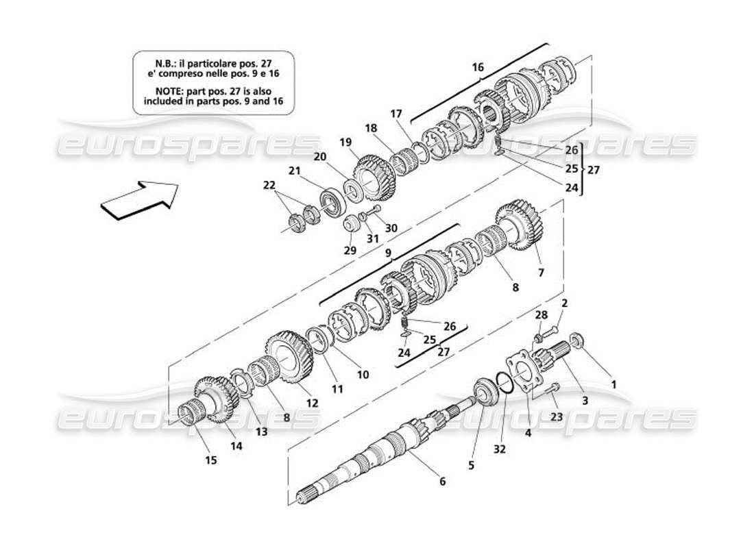 maserati 4200 spyder (2005) diagramma delle parti degli ingranaggi dell'albero principale