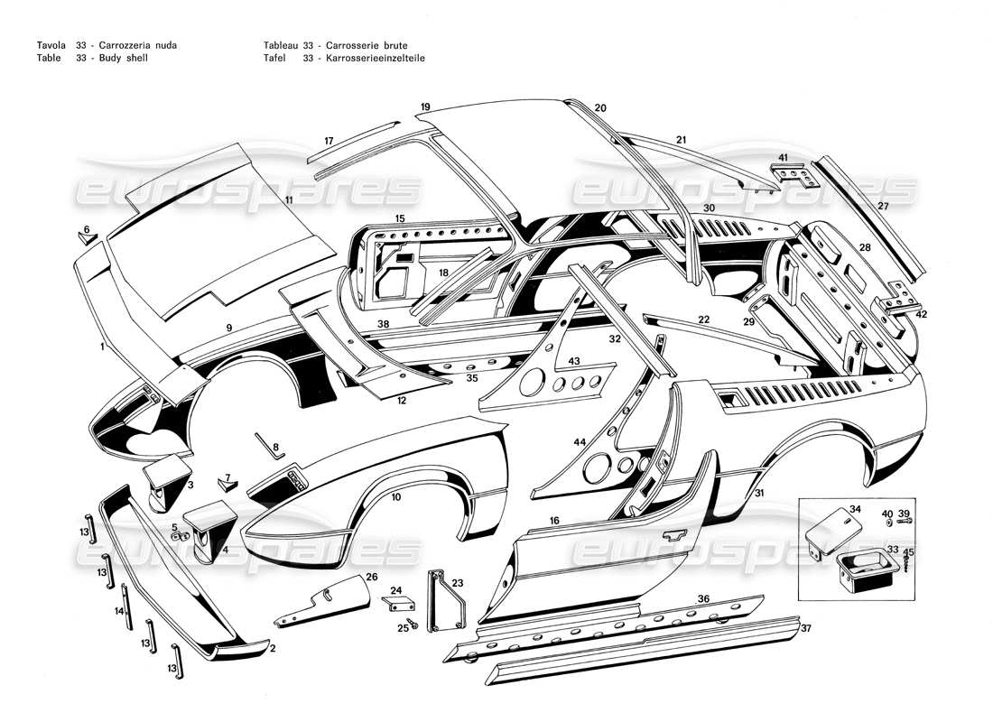 maserati merak 3.0 copertura corporea diagramma delle parti