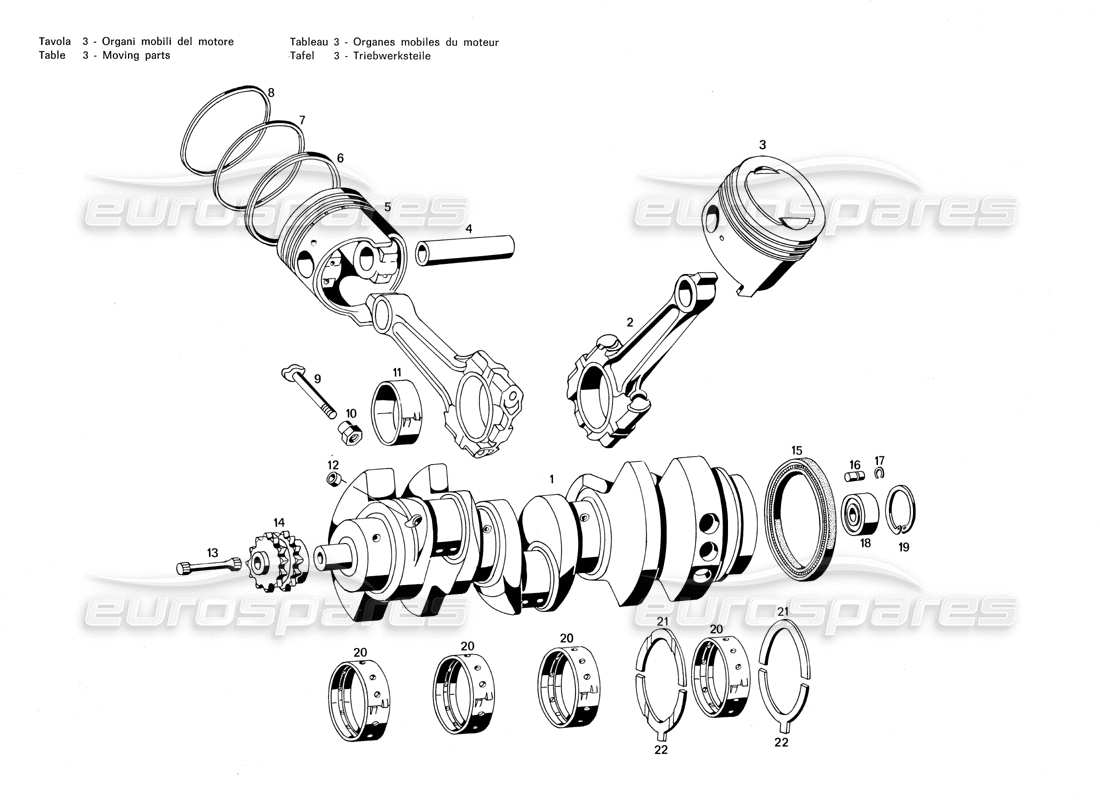 maserati merak 3.0 diagramma delle parti delle parti mobili