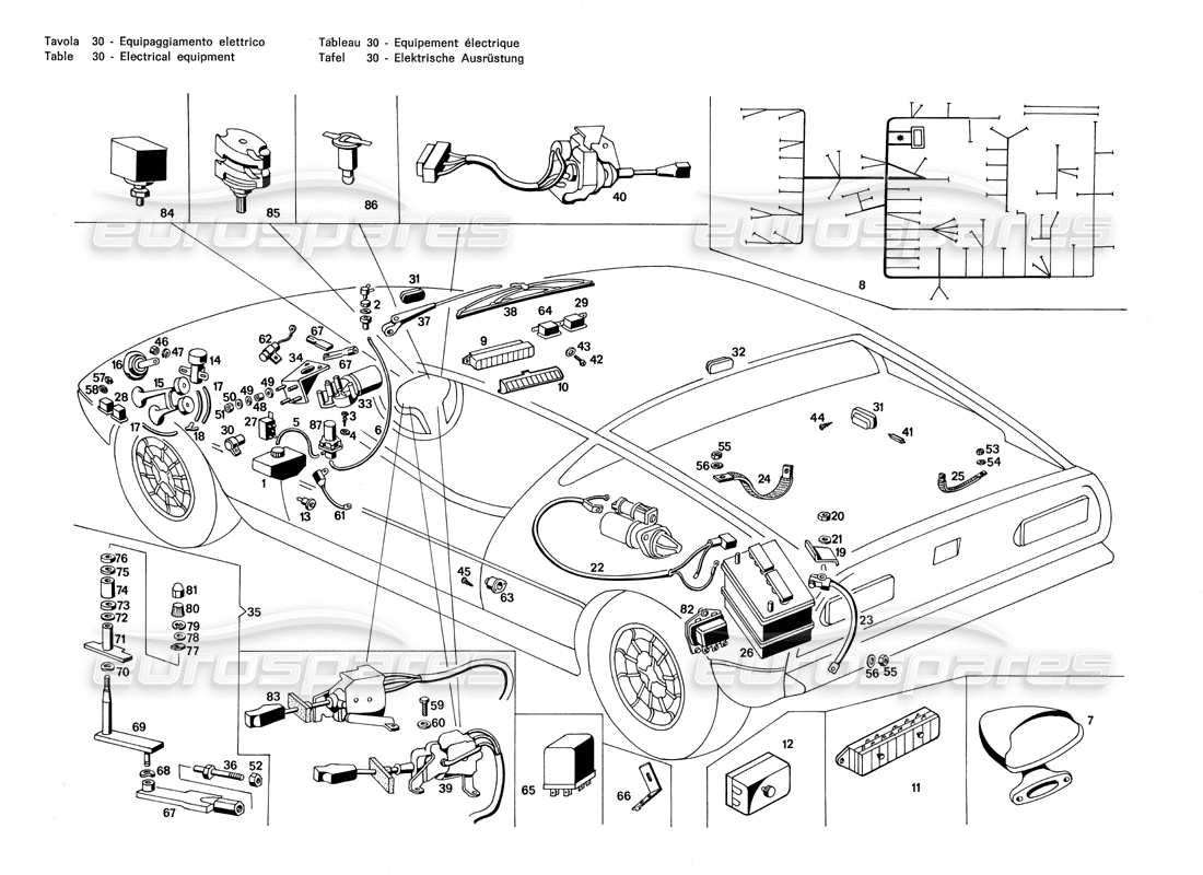 maserati merak 3.0 materiale elettrico diagramma delle parti