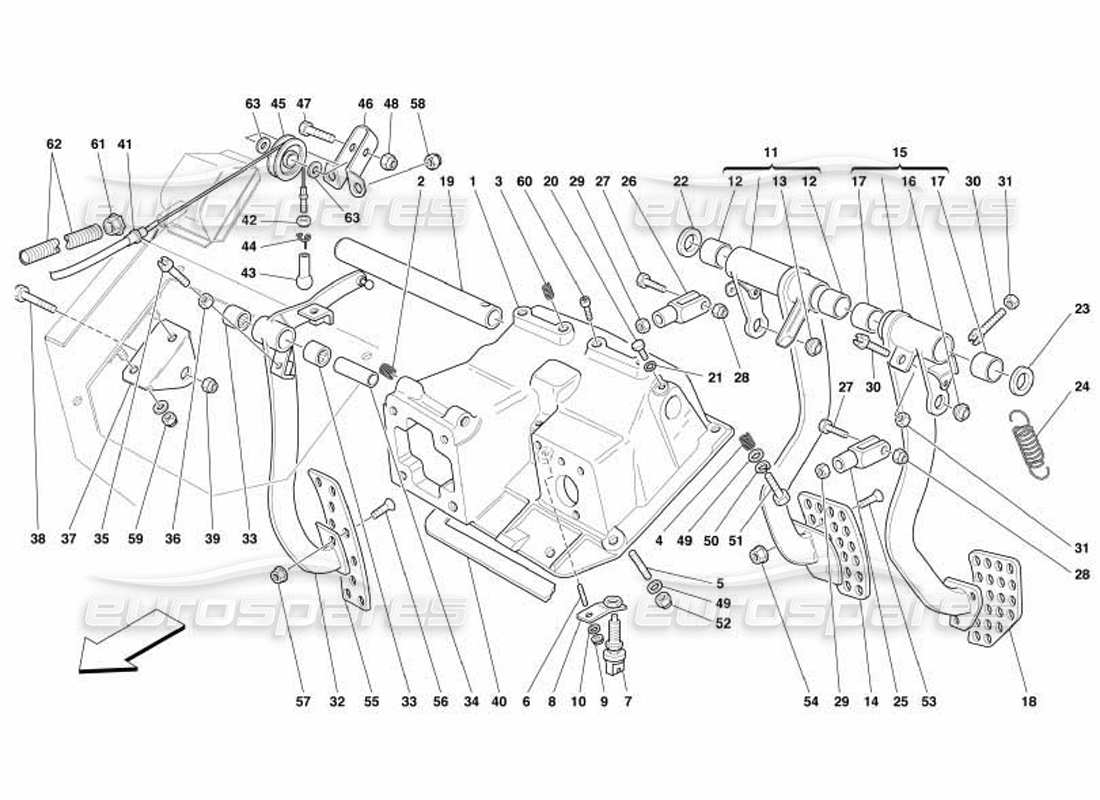 ferrari 550 barchetta diagramma delle parti del controllo dei pedali e dell'acceleratore