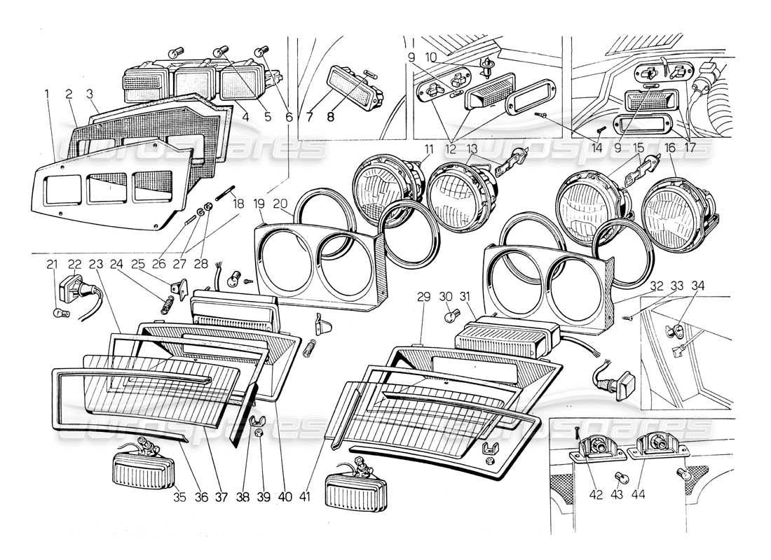 lamborghini countach lp400 fari e indicatori di direzione diagramma delle parti