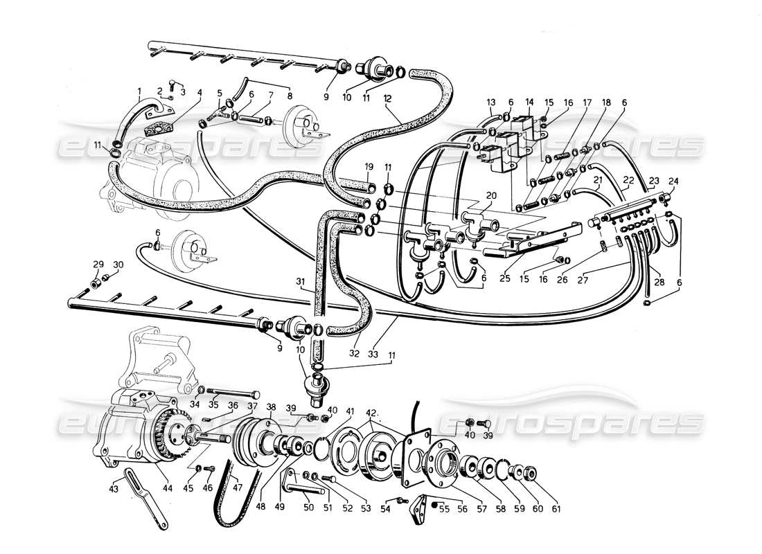 lamborghini countach 5000 qvi (1989) diagramma delle parti del sistema di inquinamento dell'aria