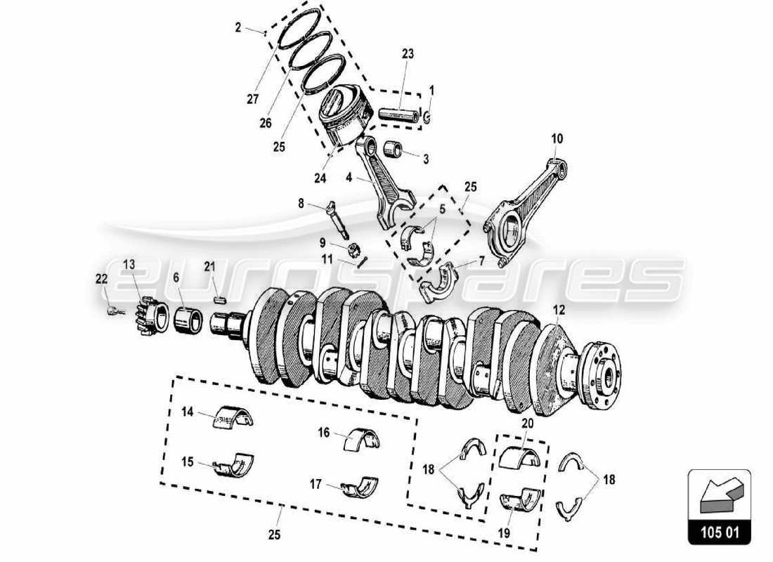 lamborghini miura p400 schema delle parti dell'albero motore