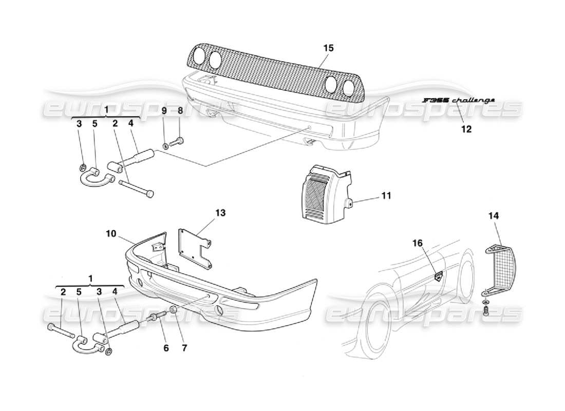 ferrari 355 challenge (1996) diagramma delle parti degli elementi esterni del corpo
