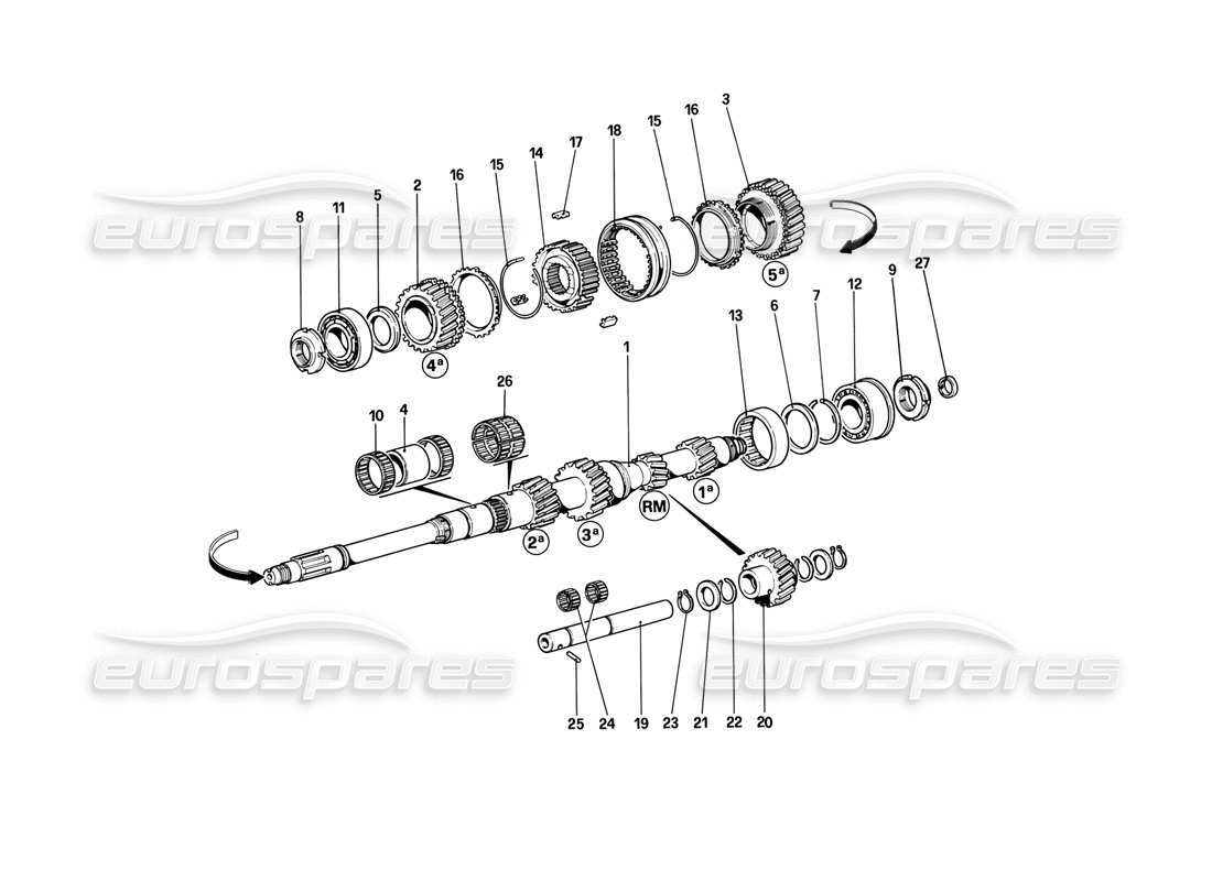 ferrari mondial 3.2 qv (1987) diagramma delle parti degli ingranaggi dell'albero principale
