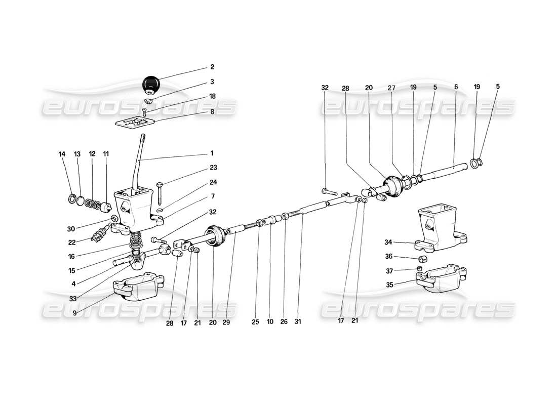 ferrari mondial 3.2 qv (1987) diagramma delle parti dei controlli esterni del cambio